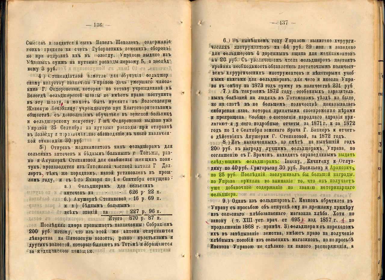 Захар Аранович в отчётах Тотемского земства за 1871 год